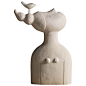 北欧创意抽象小雕塑摆件 女孩与鸟树脂摆件仿砂岩效果别墅软装-善木良品