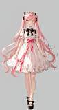 00059-179201273-1girl, solo, long Pink hair, White skirt,monochrome, dress, very long hair, bow, full body, bangs, shoes, white background, two