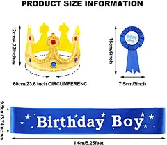 Amazon.com: 生日国王皇冠,生日男孩腰带和纽扣别针生日男孩派对配件套装男孩生日装扮生日派对装饰: Toys &amp; Games