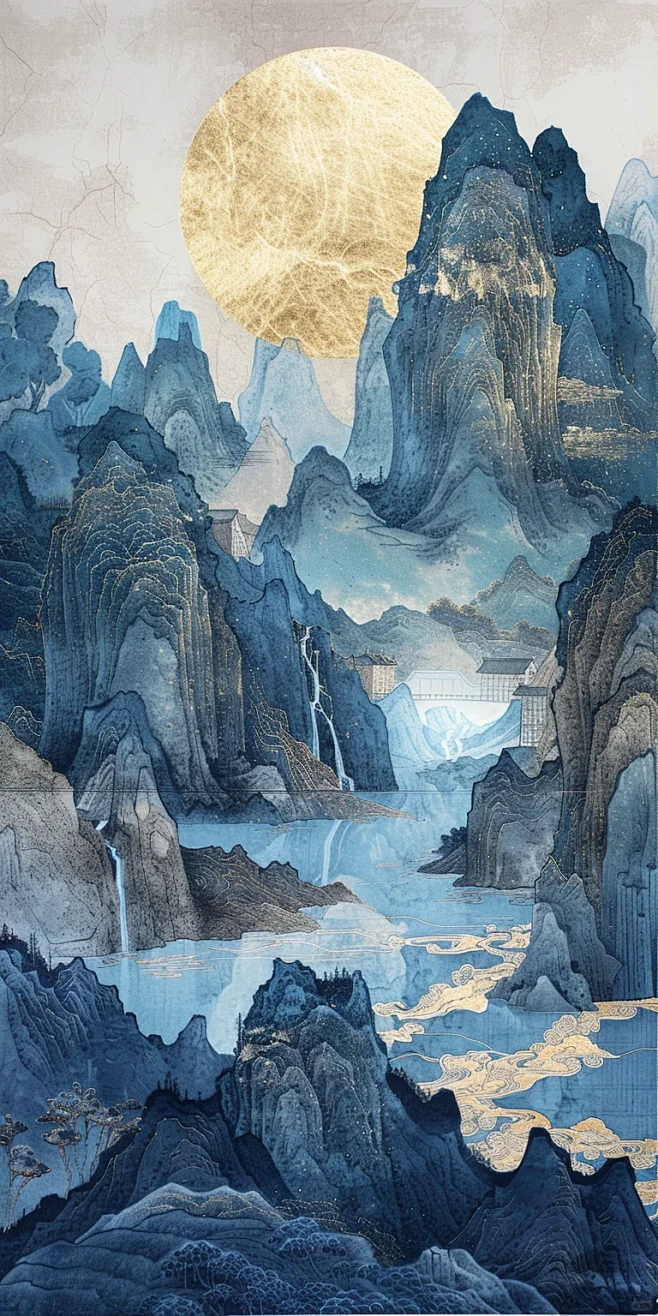 晨月｜新中式国风山水画壁纸 - 小红书-花瓣网
