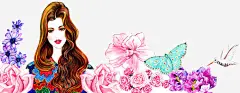 手绘花丛女人高清素材 人物 欧美风 美女 免抠png 设计图片 免费下载