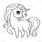 Cute little unicorn. Vector black and white illust