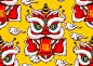 无缝舞狮花纹图案矢量图素材