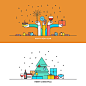 Christmas and New Year flat line design : Christmas and New Year flat line design concept for greeting card, web banner, marketing material