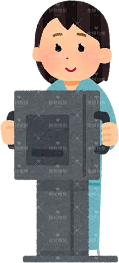 一名男子和一名女子站在机器前接受胸部X光检查贴纸扁平儿童插画元素卡通免扣png图片素材