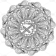 轮廓曼陀罗星座射手座，禅意抗压力着色页华丽的图案