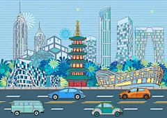 苏州城市地标建筑背景插画