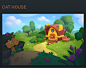 CGart environment concept art digital illustration cartoon Cat house Flowers Tree  Landscape game background Game Art