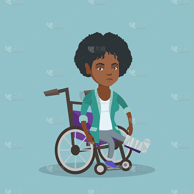 瘸腿的女人坐在轮椅上