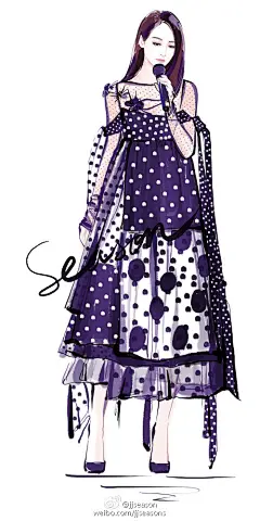 #jjseason插画# #时尚##插画# -----  7月24日， @宋茜 身穿@MARCJACOBS中国 2016秋冬系列长裙，个性优雅亮相“幻城之夜”，深情献唱。@耀客电视剧幻城  O宋茜青春时尚插画