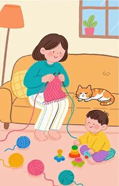 温馨居家手工织毛衣