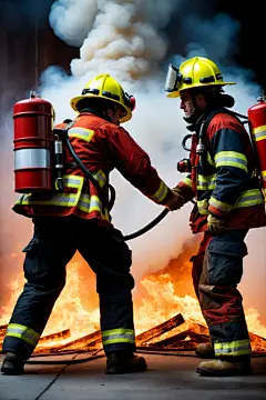 防毒面具消防员救火背影摄影图片