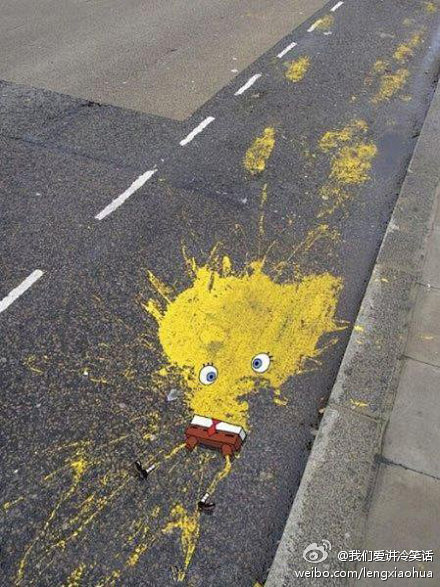 街头涂鸦！海绵宝宝之死。太黄太暴力了。。...
