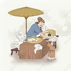 古代人物古风人物手绘中国风卖包子狗不理包子水墨人物素材下载 - 觅知网