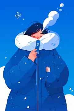AI数字艺术冬季降温人物温度计插画