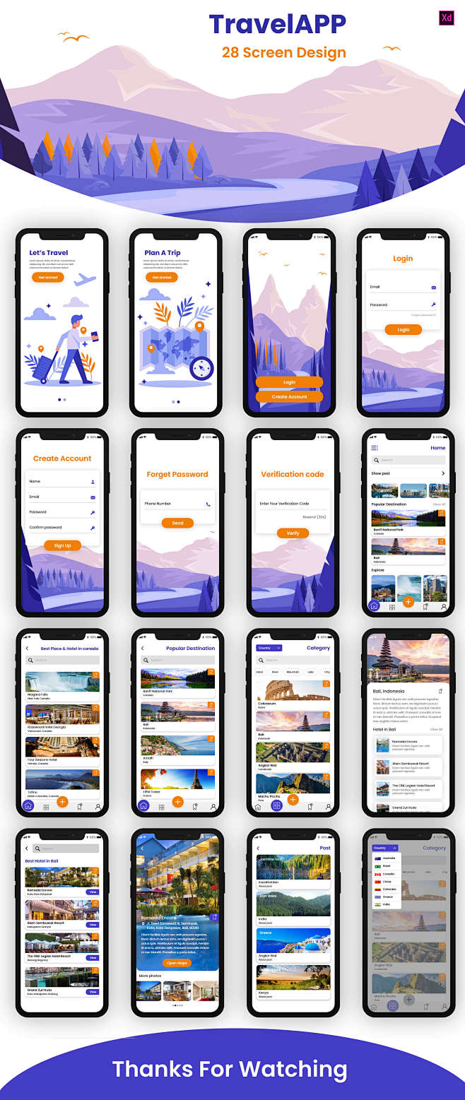 UI设计app ui界面设计旅游app旅行app旅游旅行插画风