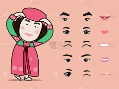 可爱的,传统,女孩,性格,韩国,动画片,华丽的,国内著名景点,部分,嘴唇