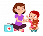 Mom help first aid to little kid girl
