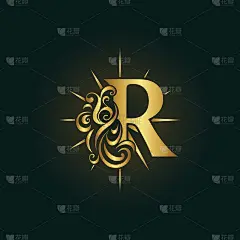 发光的金色字母。明亮的星星与光芒。精美的书法的标志。创造性的艺术设计。奢侈品模板的品牌名称，名片，精