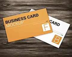 黄色英文名片木质背景贴图样机 (1)