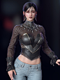 Sunghyun Yun, women, dark hair, short hair, CGI, blouse, black clothing, jeans, denim, dark, choker | 1920x2560 Wallpaper - wallhaven.cc
