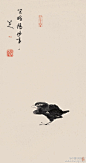 八大山人《孤禽图》整幅画面仅在中下方，绘一只水禽，鸟的眼睛一圈一点，眼珠顶着眼圈，一副白眼向天的神情。一足立地，一足悬，缩颈，拱背、白眼，一副既受欺又不屈，傲兀不群的情态。流露出愤世嫉俗之情，反映出孤愤的心境和坚毅的个性。2010年在北京拍卖以6272万价格成交