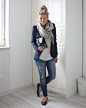 jeans, blazer, flats, scarf, casual outfit