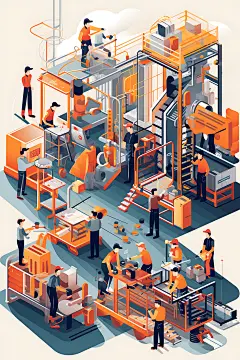工厂流水线平面企业文化扁平风插画