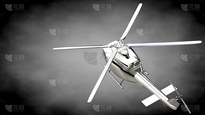黑色背景上的金属反射直升机的3d渲染