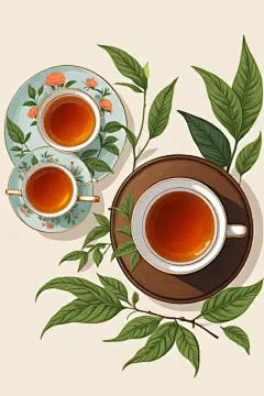手绘玻璃杯中的茶叶图片插画