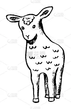 简单的矢量手绘插图。可爱的小绵羊。轮廓画孤立在一个白色的背景。图形的涂鸦,画草图。原始风格的设计图片