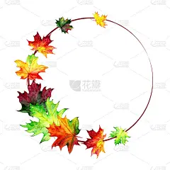 框架与水彩枫叶。秋天的设计模板。手绘的风格。放置你的文本。插图