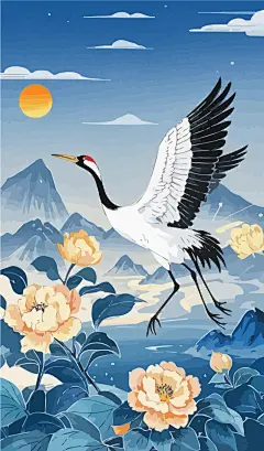 仙鹤丹顶鹤矢量图形插画元素