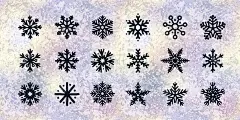 在冬天的冰梯度的背景上手绘涂鸦雪花图标。新年和冬天的象征，可爱的雪花印刷，网页，设计，装饰，标志或移