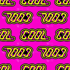 明亮的无缝模式与文本补丁“酷”孤立在粉红色背景。古怪的向量壁纸。