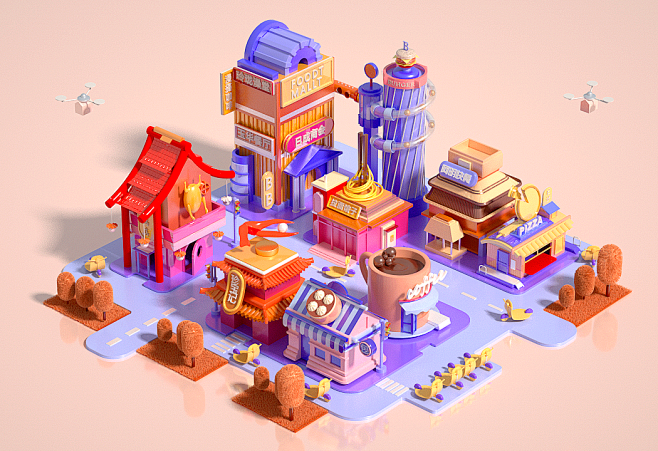 c4d卡通城市|平面|其他平面|黎明的沙...