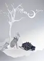 Omega Winter Wonders : A paper winter wonderland created for Omega Watches' latest holiday editorial, featuring a layered paper bear, an enchanted castle and a peacock with a tail created from miniature watch cogs.Photographer | Luke KirwanSet Design &amp