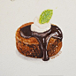 手绘水彩 美食食物 下午茶 甜点甜品 巧克力蛋糕 by:丁xiao婧 涂鸦王国