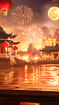 花瓣素材_元宵节国风烟花夜景灯笼展台背景_194016450_看图王