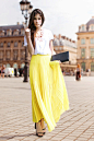 yellow skirt - black H&M bag - bubble gum H&M necklace