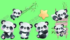 卡通熊猫 【酷图网】卡通,熊猫,装饰,点缀,儿童,孩子,生日,宝宝,插画,海报,动物,形象,可爱,竹子,元素
