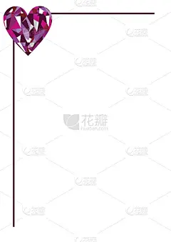 矢量空白的信件或贺卡。白色的纸与粉红色的宝石心形，并镶边。A4格式大小。
