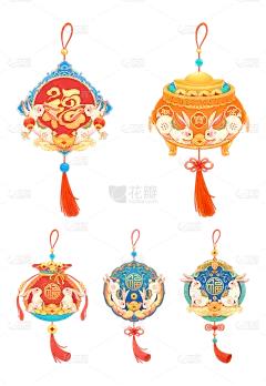 素材组合-国潮风-兔年春节挂饰组合贴纸