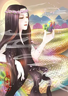 国潮手绘插画 【酷图网】国潮,山海经,手绘,插画,祥云