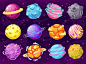 Premium Vector | Fantasy planets. colorful cosmic planet objects for game design fantastic galaxy world, astronomy space universe cartoon vector set. illustration cosmic space, collection cartoon planets
