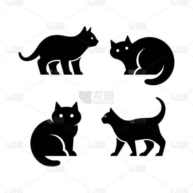 一套猫标志。图标设计。模板元素