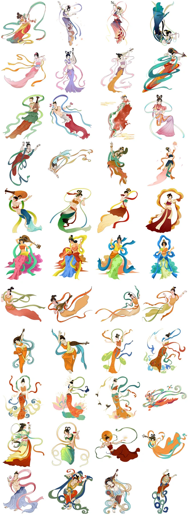 飞天仙女壁画人物插图画国潮敦煌风侍女海报元素PNG设计素材模板-淘宝网-花瓣网