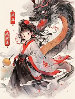 国风插画｜龙舞风华｜女孩和龙第一弹_14_阿容容AIGC插画_来自小红书网页版