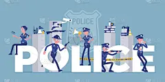 警用大字，上面有男警员，女警员