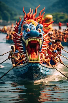 端午划龙舟水上运动团体活动摄影图